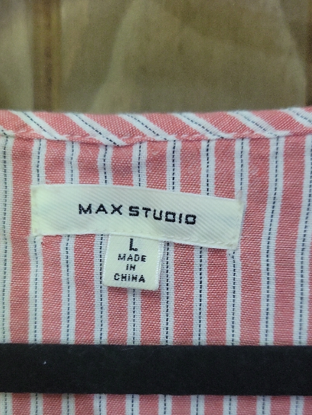 Max Studio Pink Striped Ruffle V-Neck Blouse - Picture 2 of 5